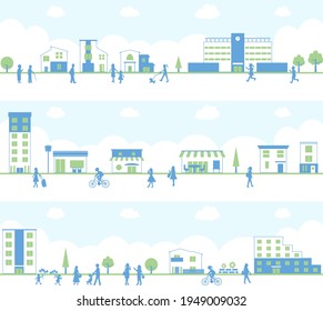 set illustration of lifestyle people and residential area city