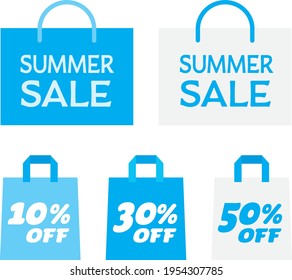 Ilustración de la bolsa de papel azul claro de la venta de verano