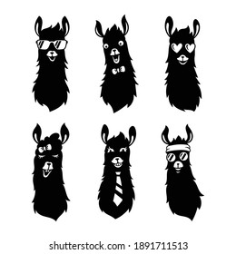 Set of  illustration llama animal with sunglasses svg