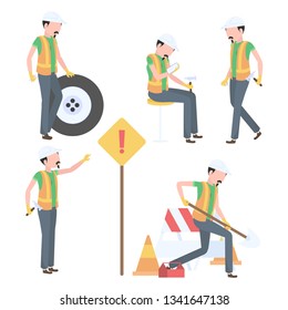 Set of illustration of man contractor on white background.