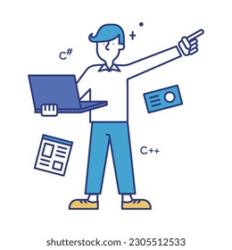 It is a set illustration of a man who finds a job as an IT engineer.