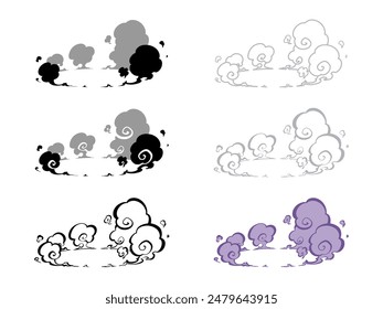 A set of illustration materials of smoke from the landing of a ninja