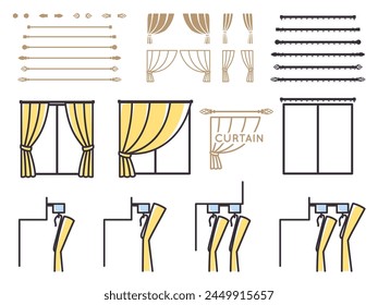 A set of illustration materials that can be used to explain curtains and rails