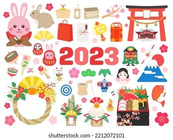 A set of illustration materials for the year 2023, the year of the rabbit.