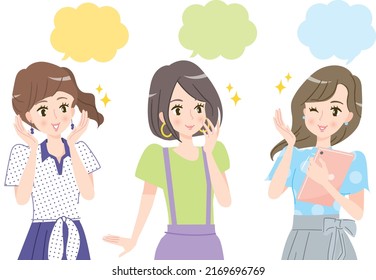 Set of illustration materials of young women with surprised faces