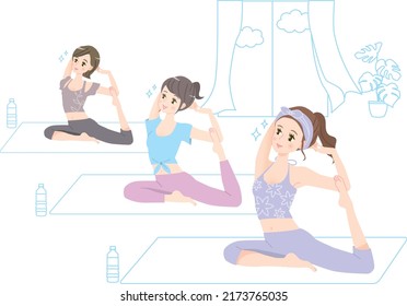 Set of illustration materials for young women practicing yoga