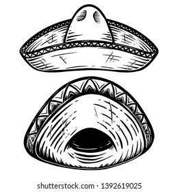 Set of illustration of mexican sombrero. Design element for poster, t shirt, emblem, sign. Vector illustration