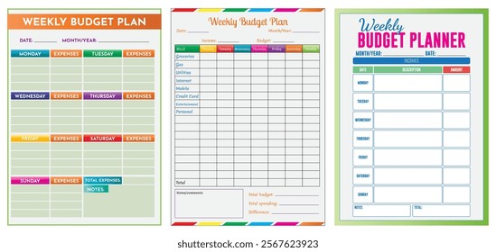 Set Illustration of Monthly Budget Planner Templates for Household and Personal Finance 