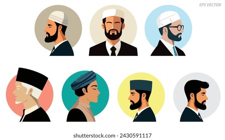 set of illustration moslem man isolated. Eps