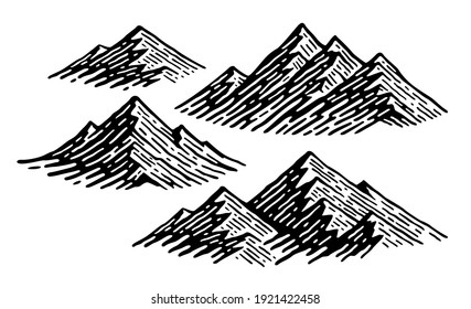 set illustration of mountain in doodle vintage style.