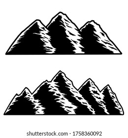 Set of illustration of mountains in engraving style. Design element for logo, label, emblem, sign. Vector illustration
