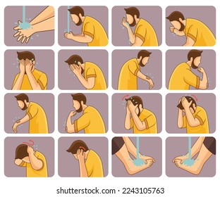 Set illustration of muslim ablution procedure