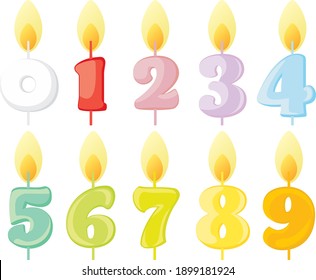 Set illustration of the number candles of birthday