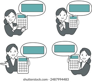 A set illustration of an office lady explaining the prices.
