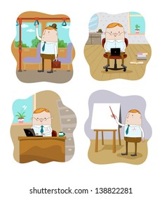 Set of illustration of office workers in different situations.