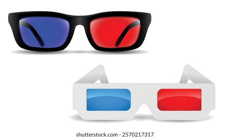 Set Illustration on 3D Glasses for Movies Cinema and Entertainment, isolated