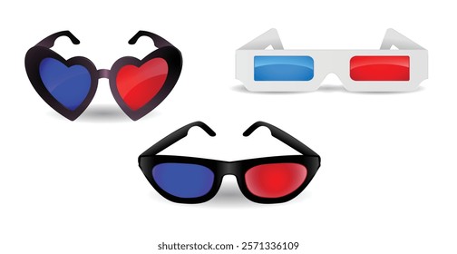 Set Illustration on 3D Glasses for Movies Cinema and Entertainment, isolated