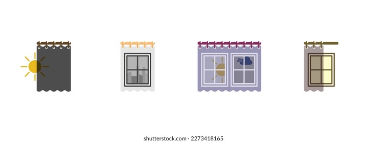 Set illustration on a theme curtains on the window, on a sunny and cloudy day