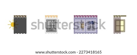 Set illustration on a theme curtains on the window, on a sunny and cloudy day