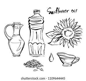 A set of illustration on a theme of sunflower oil.