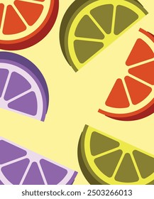 Set of illustration oranges fruits, branches and flowers. Vector modern botanical illustration. Set of citrus tropical fruits. Summer design for pattern, poster, card, fabric, banner, cover.