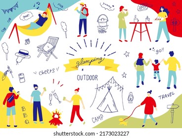 set illustration of outdoor icons and people