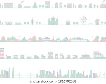 set illustration of pastel colored city