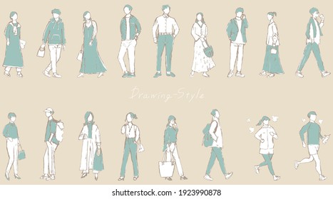 set illustration of pencil drawing lifestyle people everyday people