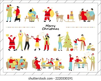 set illustration of people enjoying Christmas