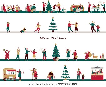 set illustration of people enjoying Christmas