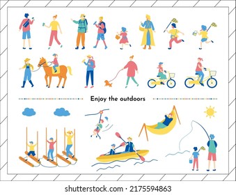 set illustration of people enjoying outdoor adventure