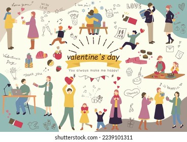 set illustration of people enjoying Valentine's day