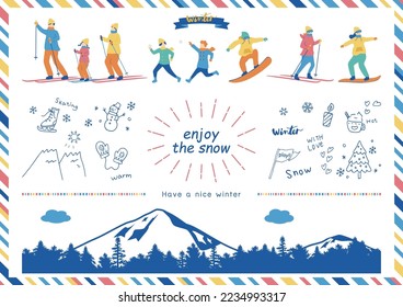 set illustration of people enjoying winter sports