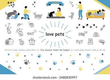 set illustration of people living with pets