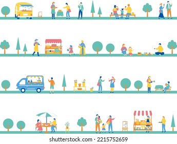 set illustration of people and market 