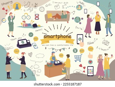 set illustration of people using smart phones