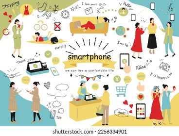 set illustration of people using smart phones