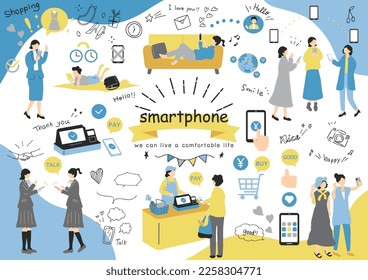 set illustration of people using smart phones