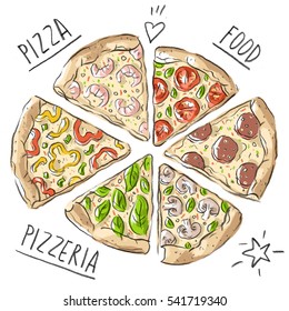 Set illustration with pizza and lettering