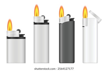 Set illustration of Pocket Gas Lighters with Flame 