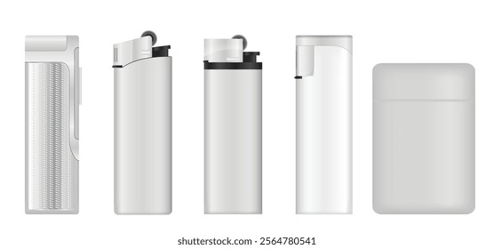 Set illustration of Pocket Gas Lighters with Flame 