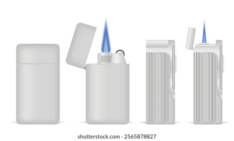 Set illustration of Pocket Gas Lighters with Flame   