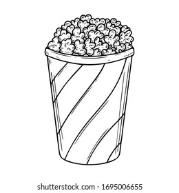 Set of Illustration of popcorn box in engraving style. Design element for logo, label, sign, poster, t shirt. Vector illustration