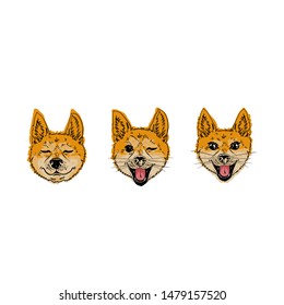 Set Illustration Portrait of Shiba Inu Puppy or fox. Dog isolated print.