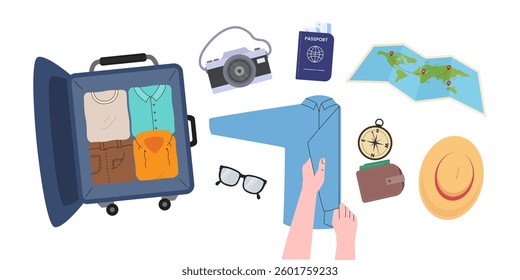 Set of Illustration preparing to travel. Time to get back to traveling for vacation. flight travel