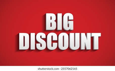 Set illustration of promotional banner featuring the text "BIG DISCOUNT" in 3D white lettering on a striking red background. Perfect for sales, offers, and marketing campaigns.