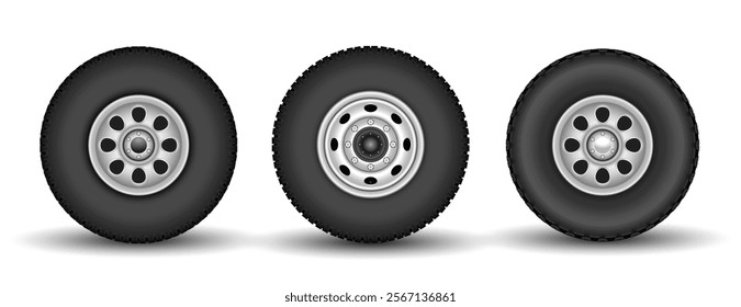 Set illustration of Realistic Car Tire Tread Patterns isolated 