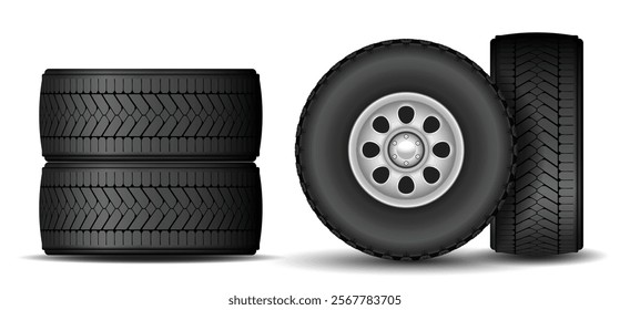 Set illustration of Realistic Car Tire Tread Patterns isolated 