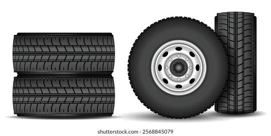 Set illustration of Realistic Car Tire Tread Patterns isolated