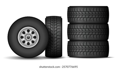 Set illustration of Realistic Car Tire Tread Patterns isolated 